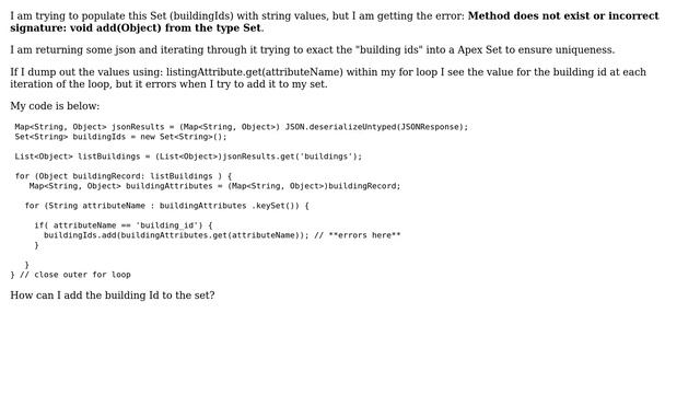 Method does not exist or incorrect signature: void add(Object) from the type Set＜String＞ смотреть онлайн