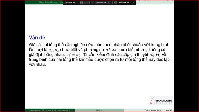 Kiểm định tham số hai tổng thể phần 1 смотреть онлайн