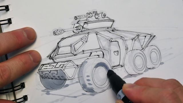 Tesla Tank: Concept Sketch Book drawing with markers and gel pen rendering смотреть онлайн