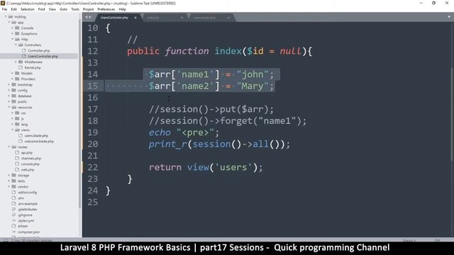 #17 Laravel 8 PHP Framework Basics | Sessions | Quick programming tutorial смотреть онлайн