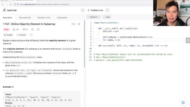 1157. Online Majority Element In Subarray (Leetcode Hard) смотреть онлайн