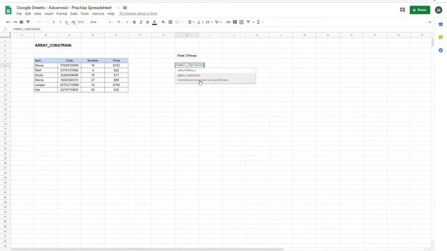 ARRAY_CONSTRAIN Function in Google Sheets смотреть онлайн
