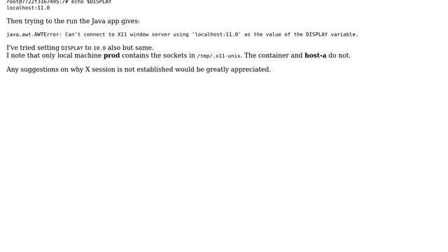 Unix & Linux: Unable to start Java GUI X11 session from docker container смотреть онлайн