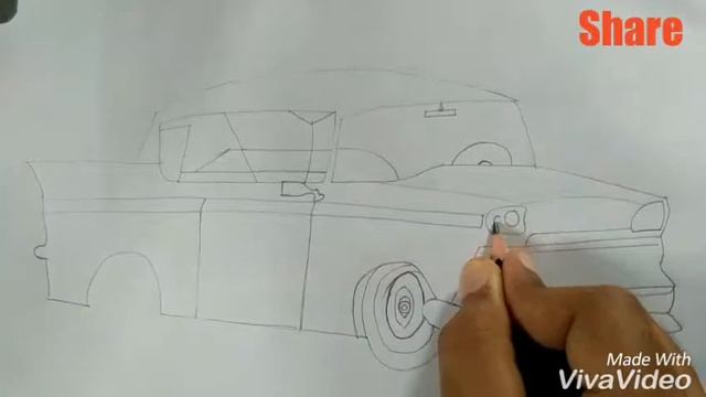 How to draw Ambassador car Hindustan motors in simple easy steps. Drawing: A car sketch drawing Art смотреть онлайн