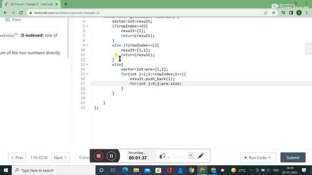 119. Pascal's Triangle II || LEETCODE SOLUTION || IN C++ || DATA STRUCTURE AND ALGORITHM смотреть онлайн