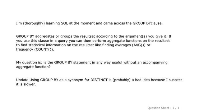 MySQL : Any reason for GROUP BY clause without aggregation function? смотреть онлайн