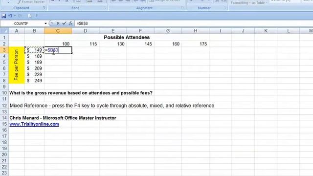 Microsoft Excel create a mixed reference - F4 key to change references by Chris Menard смотреть онлайн