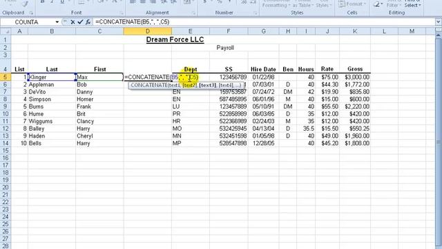 Excel 2010: CONCATENATE Function смотреть онлайн