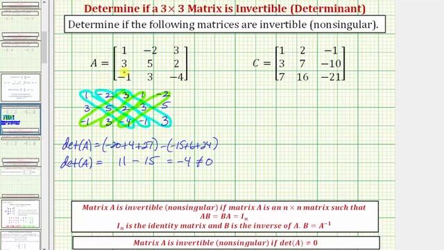 Ex: Determine if a 3x3 Matrix is Invertible (nonsingular) Using a Determinant смотреть онлайн