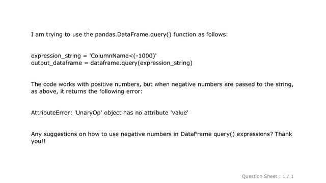 Pandas : Using negative numbers in pandas.DataFrame.query() expression смотреть онлайн