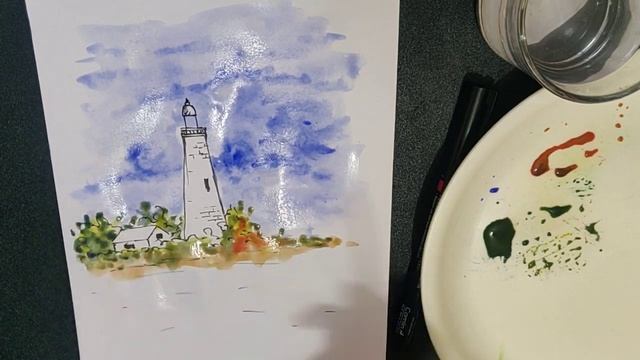 Watercolor painting of a lighthouse in 10 mins for beginners | Real time art - draw with me ? смотреть онлайн