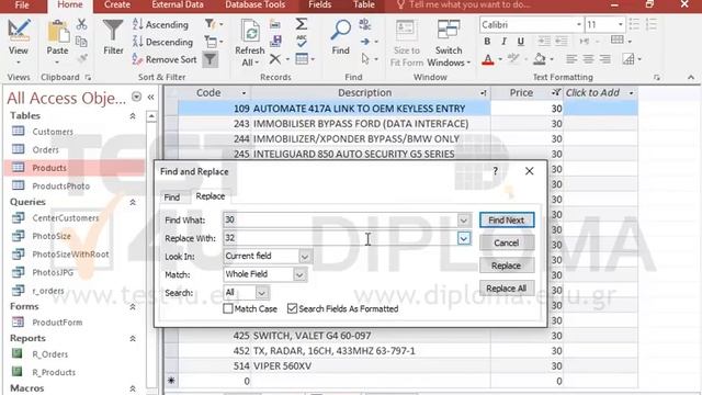 Replace all entries where the Price field value of the Products table is set to 30 with value 32 смотреть онлайн