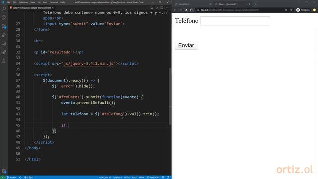 jQuery - Ejercicio 87: Validar que un Campo de un Formulario Corresponda con un Número de Teléfono смотреть онлайн