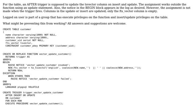 Databases: assignment in trigger function does not work смотреть онлайн
