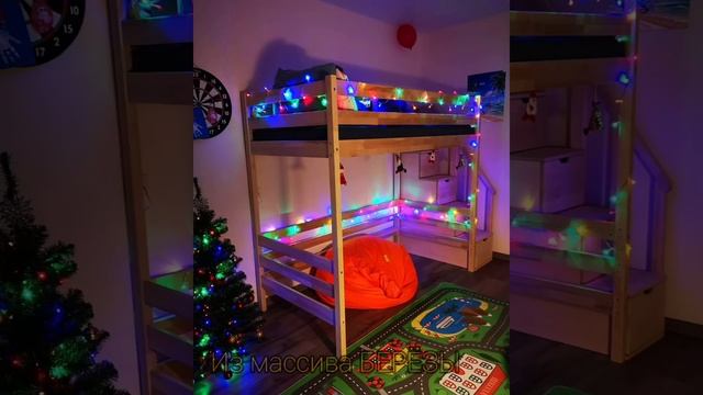 Отзыв кровать чердак с лестницей комод из массива БЕРЁЗЫ от мебельной фабрики ecobedhouse.ru смотреть онлайн