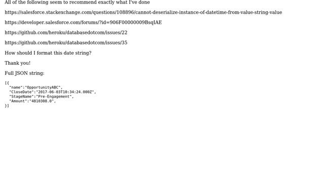 Salesforce: JSON: Cannot deserialize instance of date from VALUE_STRING смотреть онлайн