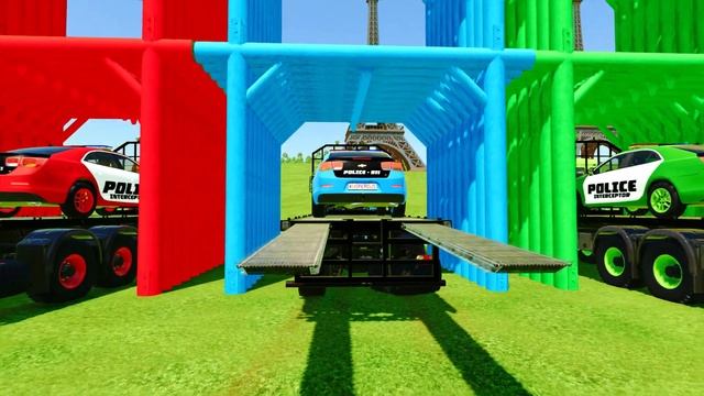 COLORED CARS! TRANSPORTATION OF COLORED CHEVROLET POLICE CARS! MAN TRUCKS! Farming Simulator 22! смотреть онлайн