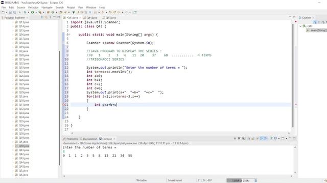 || 43 || Java program to print Tribonacci Series | Tribonacci Series in Java |Series Program in Jav смотреть онлайн