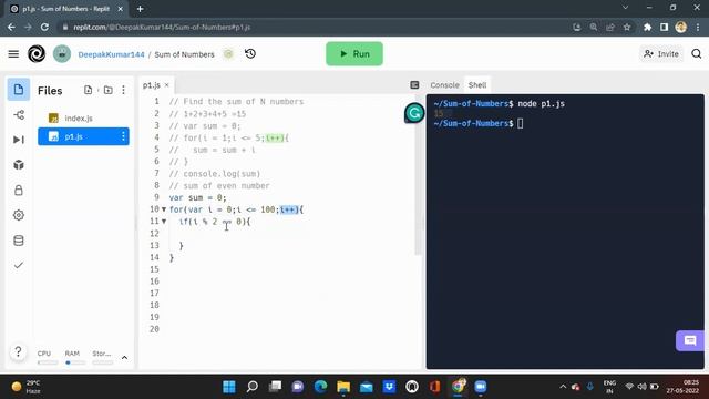 For loop || Javascript || Sum of N numbers смотреть онлайн