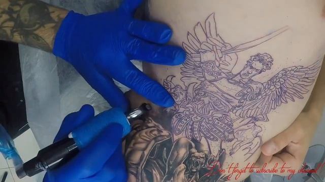 Saint Michael tattoo time lapse смотреть онлайн