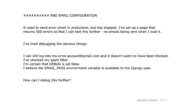 Django : Django not sending error emails - how can I debug? смотреть онлайн