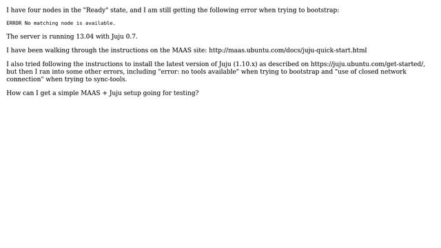 Ubuntu: Juju and MAAS: ERROR No matching node is available - with Ready nodes смотреть онлайн