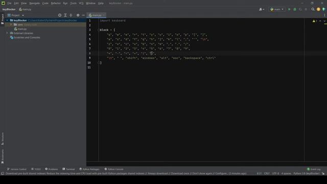 Блокировщик клавиатуры на Python смотреть онлайн