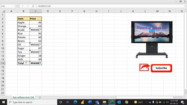 Excel Short Cut 04 Sum avoiding error cell's value смотреть онлайн