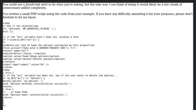 Wordpress: Confirmation before deleting plugin options via uninstall.php смотреть онлайн
