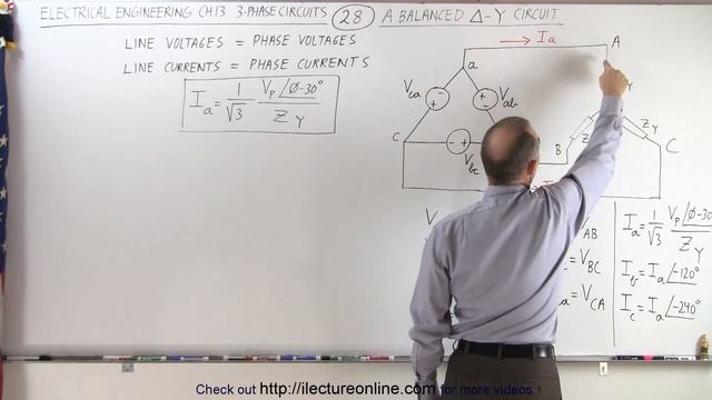 Electrical Engineering: Ch 13: 3 Phase Circuit (28 of 53) A Balanced Delta-Y Circuit смотреть онлайн