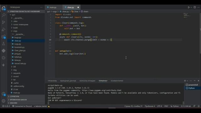 Как сделать систему очистки чата используя Disnake | 5 часть смотреть онлайн