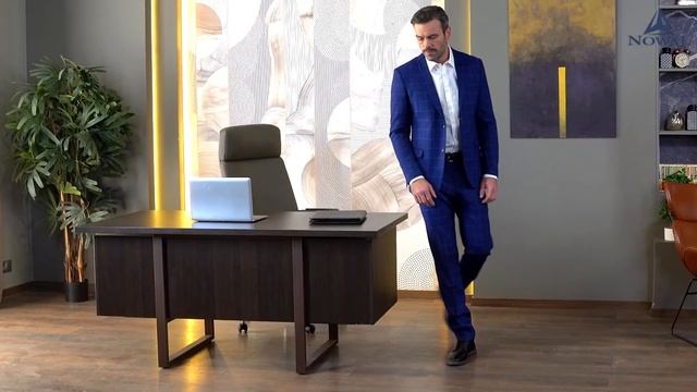 Мужской классический деловой синий костюм NowaL в клетку КД073 оптом от производителя Россия Москва смотреть онлайн
