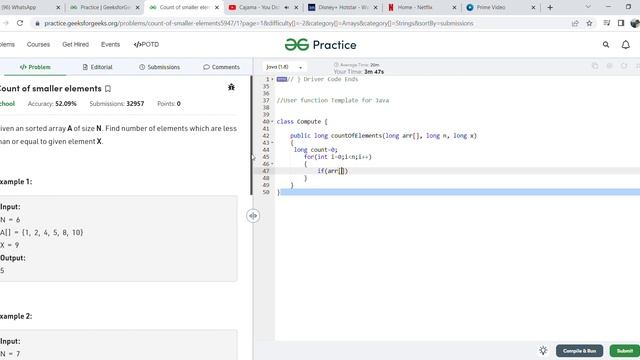GFG - Count of smaller elements using java смотреть онлайн