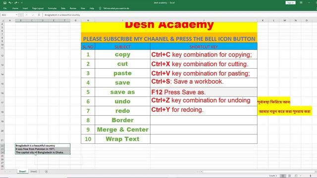 How To copy, cut, paste, save, save as, undo,redo, Border, Merge & Center, Wrap Text In Excel 2019 смотреть онлайн