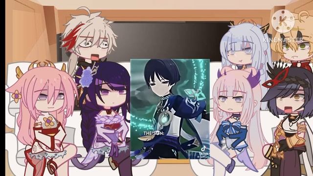 || Inazuma react to Raiden Shogun || + Scaramouche || Kazuscara || Eimiko || смотреть онлайн