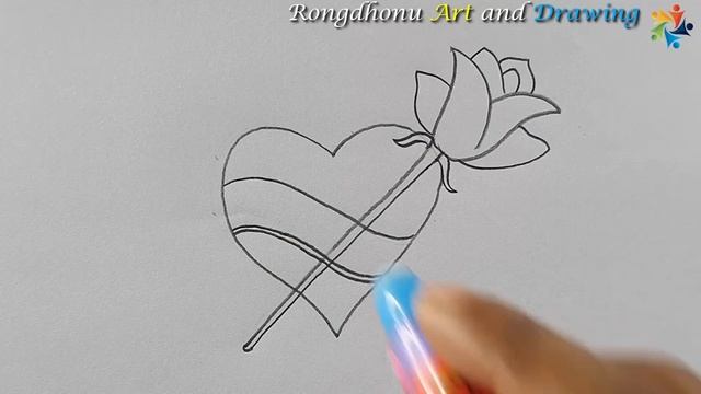 Love Heart with Rose Flower Drawing | Pencil смотреть онлайн