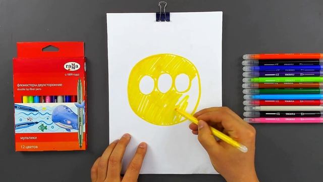 Рисуем трёхглазый смайлик фломастерами - Рисует папа смотреть онлайн