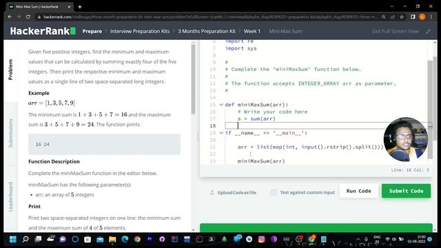 #2 Mini - Max hacker rank solution Using Python 3 | Interview Preparation Kit Hacker Rank смотреть онлайн