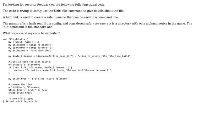 Code Review: Security feedback sought on Perl code running command on unsafe filename in Unix env смотреть онлайн