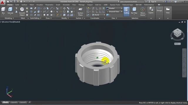AutoCAD 3D, how to draw strain relief, Right Angle Circular MIL Spec Connector, training #6 смотреть онлайн