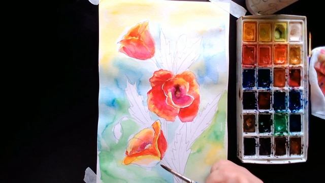 Рисуем маки акварелью смотреть онлайн