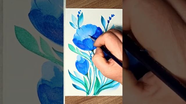 Ярко-синие цветы. Акварельная зарисовка. смотреть онлайн