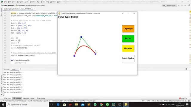 Computer Graphic Midterm - Drawing Curves in Pygame (Lagrange, Bezier, PCHI, Cubic Spline) смотреть онлайн