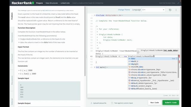 Insert a node at the head of a linked list | Hackerrank Solution | C++ | DSA | Mostly asked смотреть онлайн