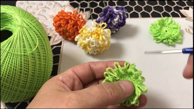Crisantemo Pom Pon All'uncinetto. Хризантема крючком. Crochet Chrysanthemum