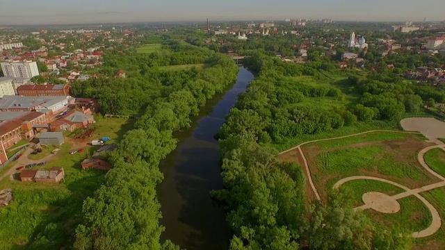 Серпухов с высоты, Высоцкий монастырь, плотина на реке Нара смотреть онлайн