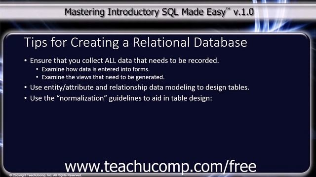 SQL Training - Structured Query Language Tutorial - Tips for Creating a Relational Database Lesson смотреть онлайн