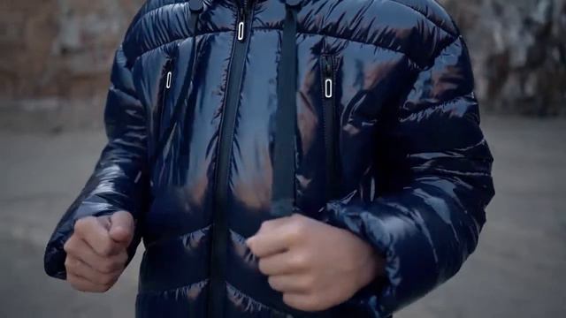 Куртка лаковая GNK С 718 темно синяя смотреть онлайн