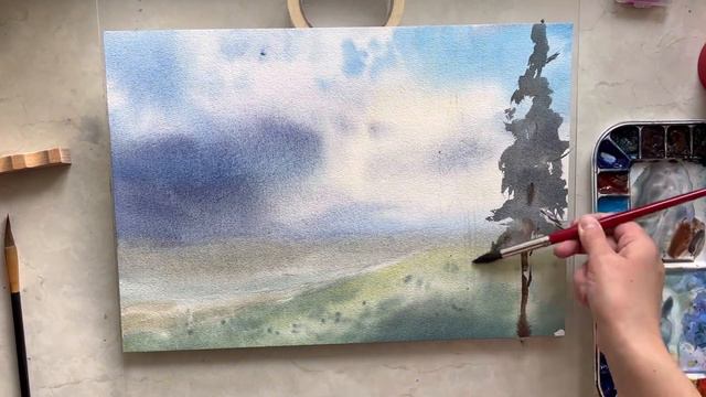 Пейзаж акварелью «Гроза». Watercolor landscape смотреть онлайн