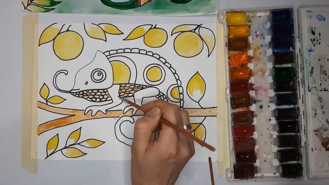Как нарисовать Хамелеона акварельными красками | How to Draw a Chameleon Easy смотреть онлайн